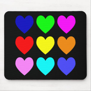 Bright Hearts Pattern on Black Mouse Pad
