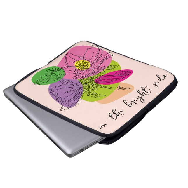 Bright Hibiscus Flower Line Art Laptop Sleeve (Front Bottom)