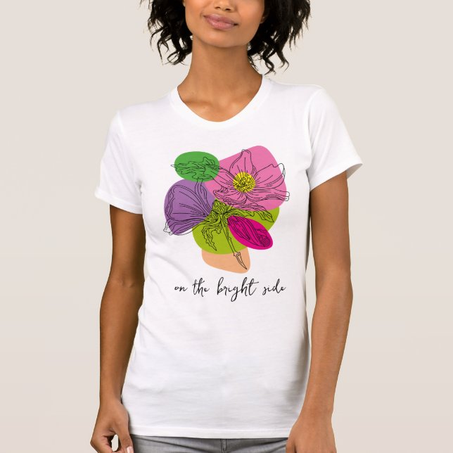 Bright Hibiscus Flower Line Art T-Shirt (Front)