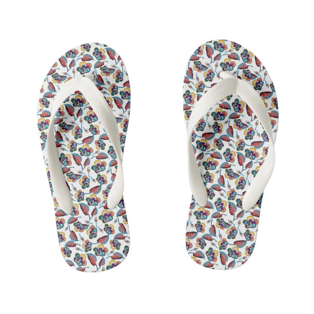 Bright Hibiscus Pattern Kid's Thongs (Footbed)