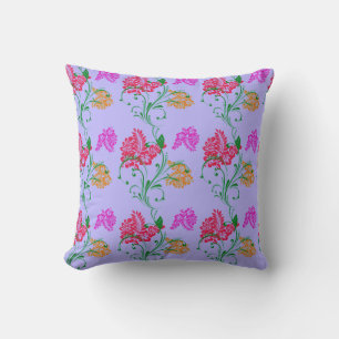 Bright Hibiscus Pattern on Lilac Pillow