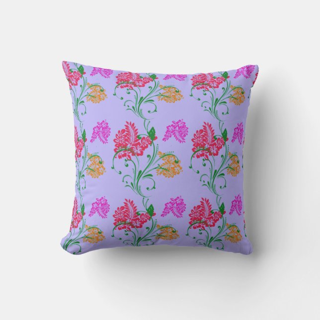 Bright Hibiscus Pattern on Lilac Pillow (Front)