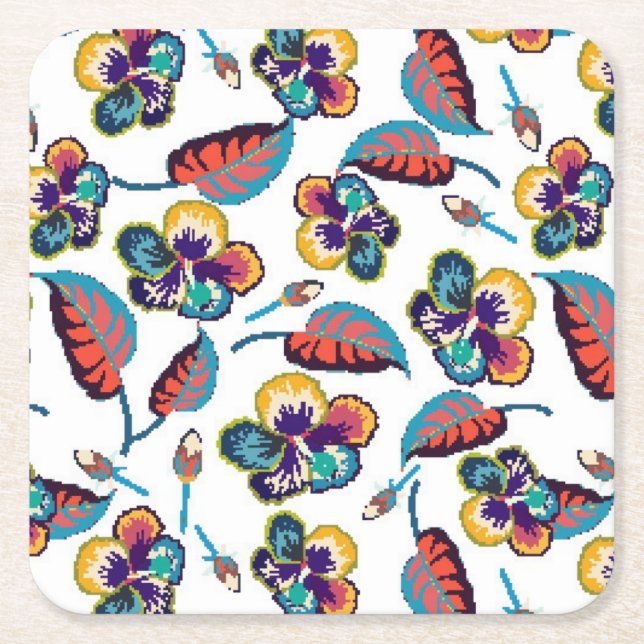 Bright Hibiscus Pattern Square Paper Coaster (Front)