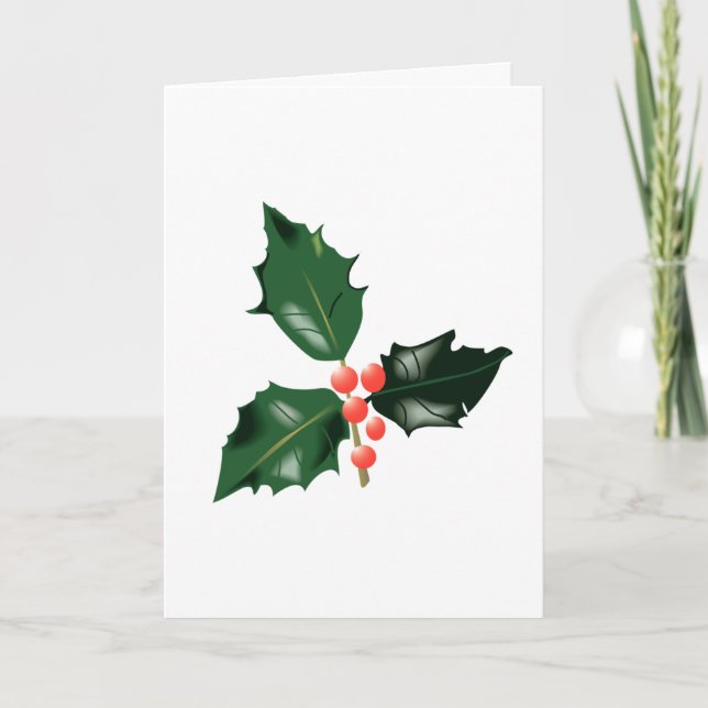 Bright Holly Leaves Red Berries Holiday Card (Front)