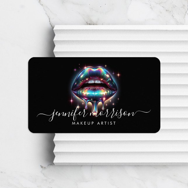 Bright Holographic Lips Makeup Artist, Beauty Business Card (Creator Uploaded)