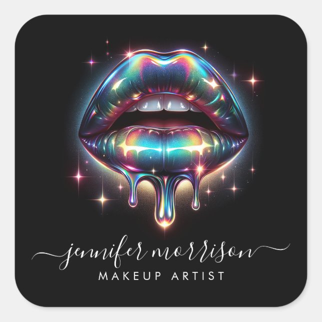 Bright Holographic Lips Makeup Artist, Beauty Square Sticker (Front)
