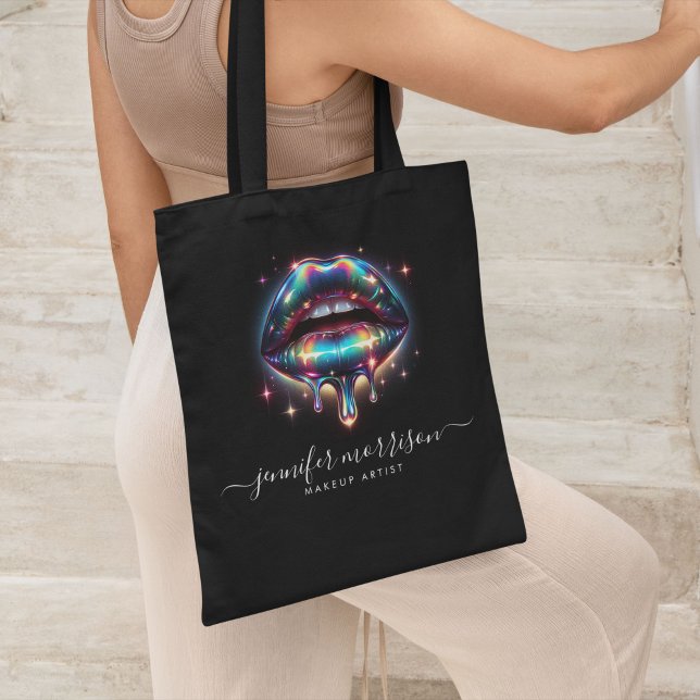 Bright Holographic Lips Makeup Artist, Beauty Tote Bag (Creator Uploaded)