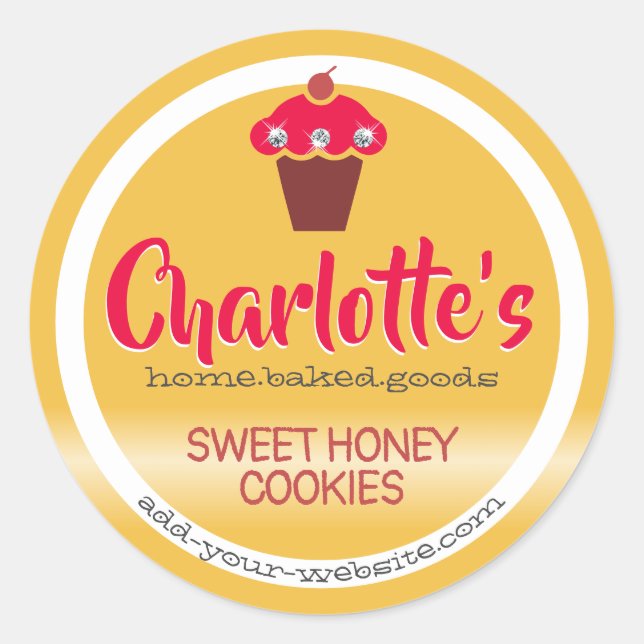 Bright Honey Yellow Red Cupcake Cute Baking Label (Front)