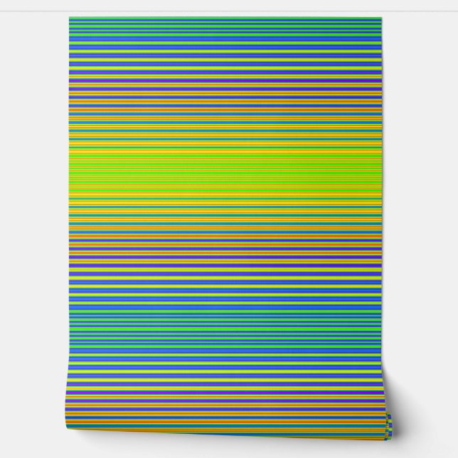 Bright Horizontal Stripes Green Blue Yellow Modern Wallpaper (Unrolling)