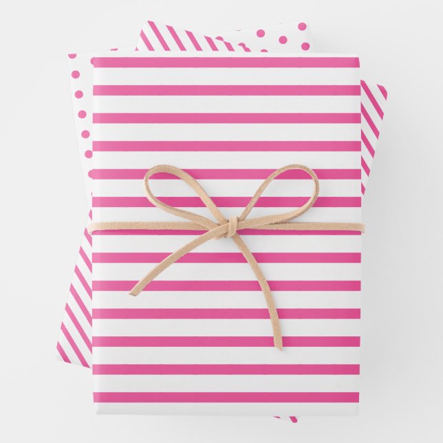 Bright Hot Easter Pink Stripes On Crisp White Wrapping Paper Sheet (In situ)