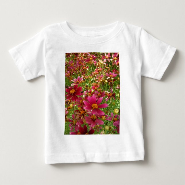 Bright Hot Pink and Yellow Daisy flowers Baby T-Shirt (Front)