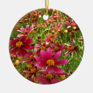 Bright Hot Pink and Yellow Daisy flowers Ceramic Ornament