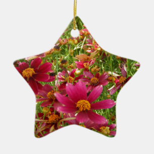 Bright Hot Pink and Yellow Daisy flowers Ceramic Tree Decoration