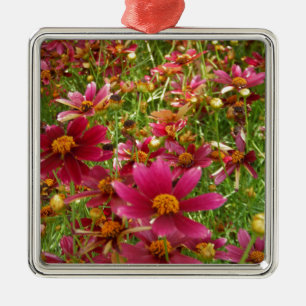 Bright Hot Pink and Yellow Daisy flowers Metal Ornament
