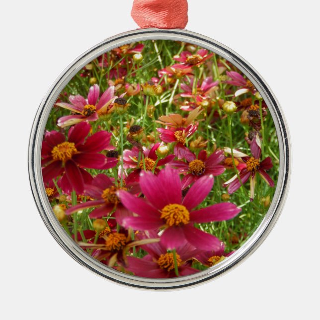 Bright Hot Pink and Yellow Daisy flowers Metal Ornament (Front)