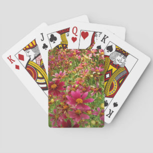 Bright Hot Pink and Yellow Daisy flowers Playing Cards