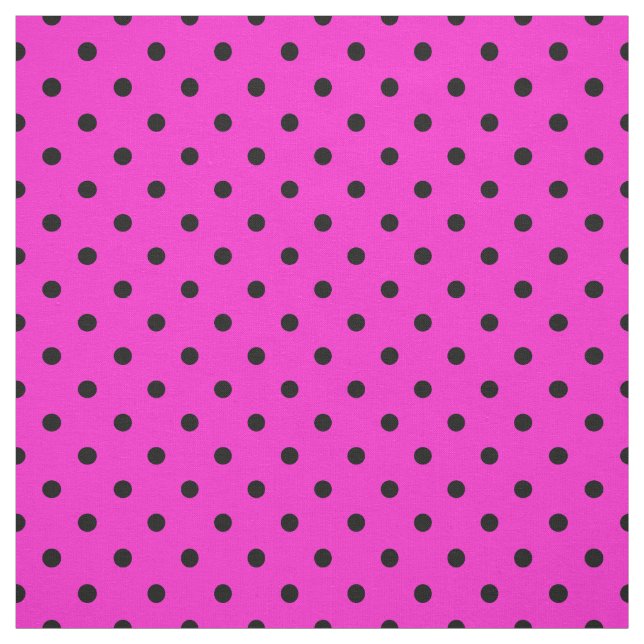 Bright Hot Pink Black Spotty Polka Dot Pattern Fabric (Swatch)