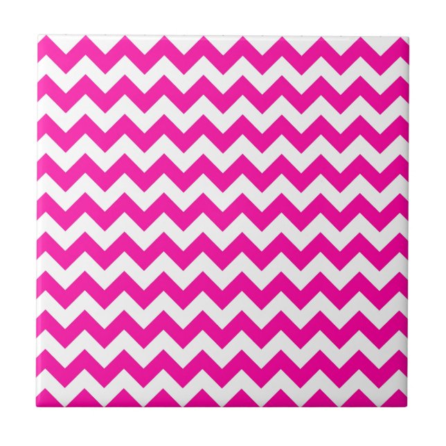 Bright Hot Pink Chevrons Ceramic Tile (Front)