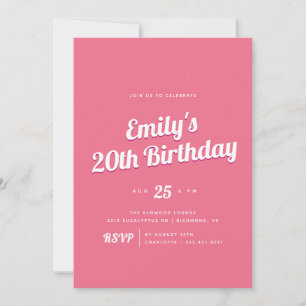Bright Hot Pink Girly Retro Birthday Party Invitation