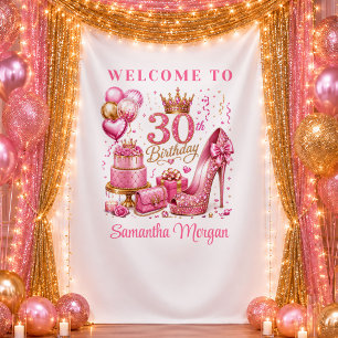 Bright Hot Pink Glitter 30th Birthday Tapestry