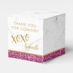 Bright Hot Pink Gold Glitter Marble xoxo Birthday Favour Box