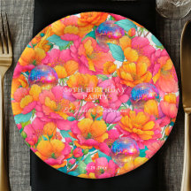 Bright Hot Pink Orange Floral Disco Ball Birthday
