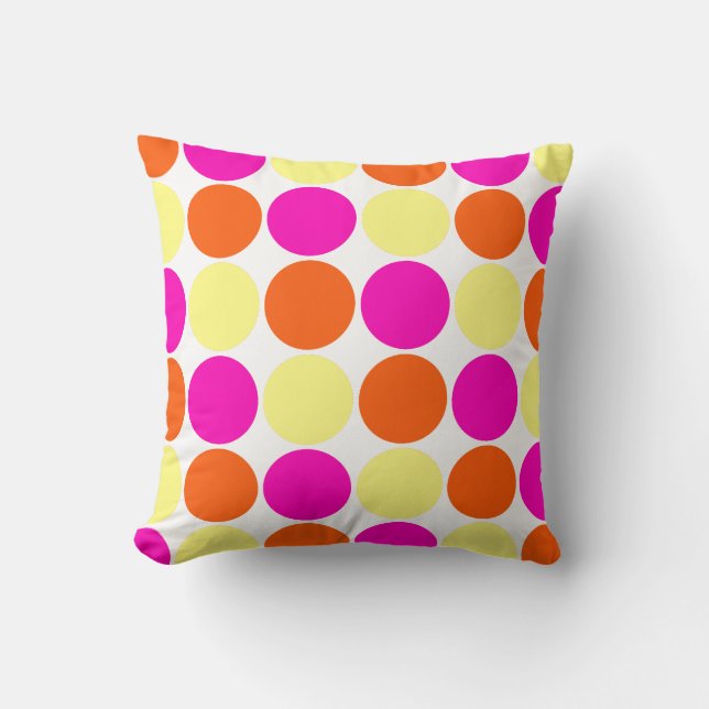 Bright Hot Pink Orange Yellow Polka Dots Pattern Cushion (Front)