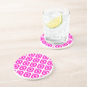 Bright Hot Pink Retro Chic Ikat Drops Pattern Coaster