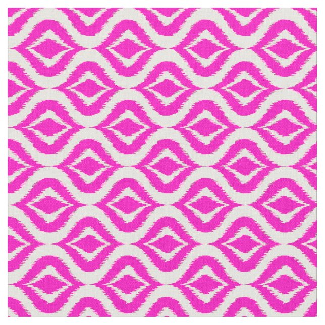 Bright Hot Pink Retro Chic Ikat Drops Pattern Fabric (Close Up)