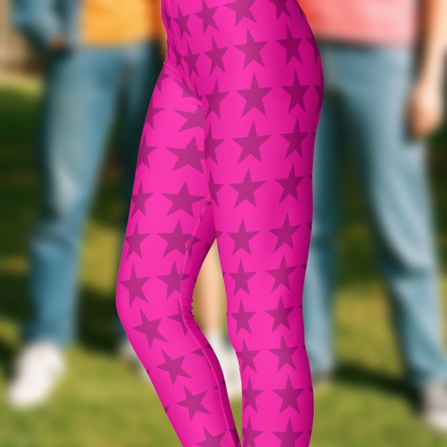Bright Hot Pink Star Pattern Leggings (A pop of hot pink and stars on these leggings)
