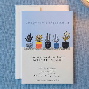 Bright house plant lover wedding invitation