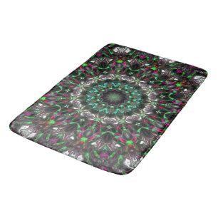 Bright hue on dark in medallion-style kaleidoscope bath mat