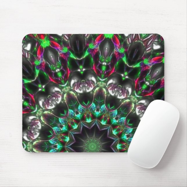 Bright hue on dark in medallion-style kaleidoscope mouse pad (With Mouse)