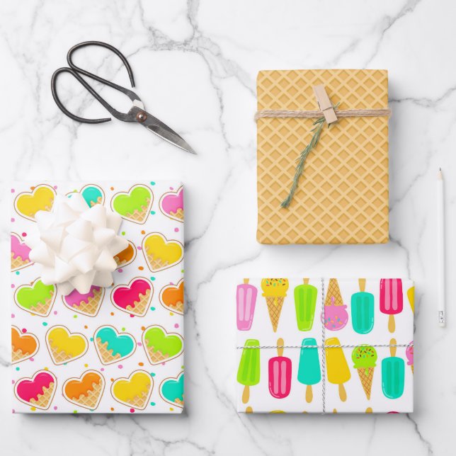 Bright Ice Cream Cones Wrapping Paper Sheet (Front)