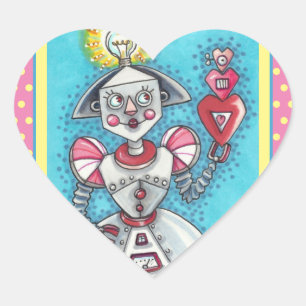 BRIGHT IDEA GIRL ROBOT, COLORFUL MECHANICAL HEARTS HEART STICKER