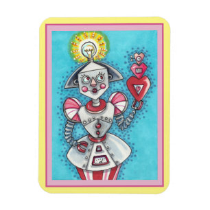 BRIGHT IDEA GIRL ROBOT, COLORFUL MECHANICAL HEARTS MAGNET