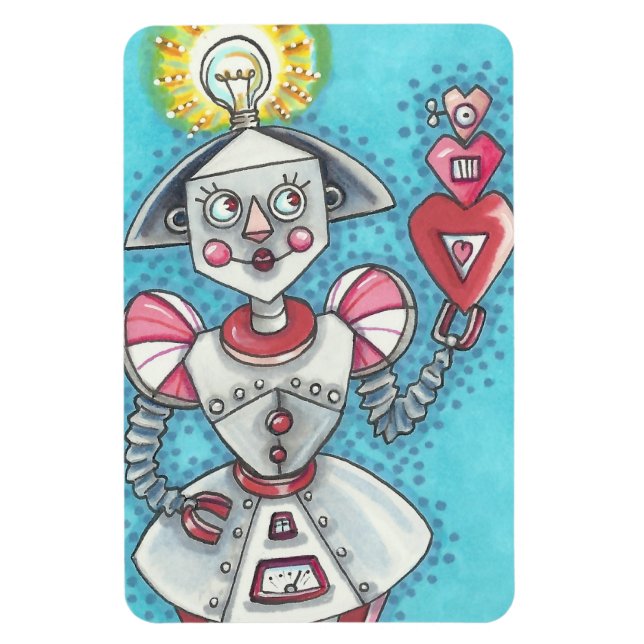 Bright Idea GIRL ROBOT HEARTS MAGNET *Big (Vertical)