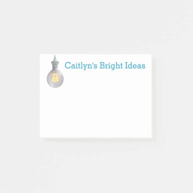Bright Ideas Lightbulb | Custom Name Template Post-it Notes (Front)