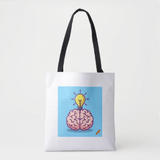 "Bright Ideas Tote Bag: Cartoon Brain and Lightbul Bag