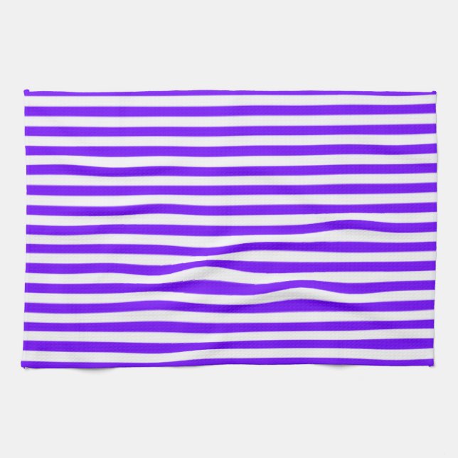 Bright Indigo, Violet, Purple & White Stripes Tea Towel (Horizontal)