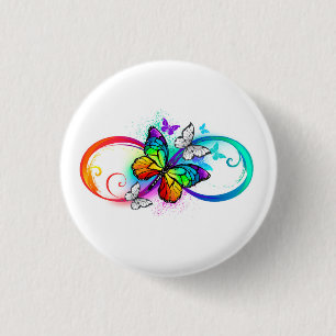 Bright infinity with rainbow butterfly 3 cm round badge