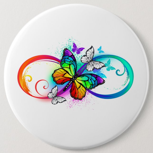Bright infinity with rainbow butterfly 6 cm round badge (Front)