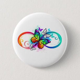 Bright infinity with rainbow butterfly 6 cm round badge