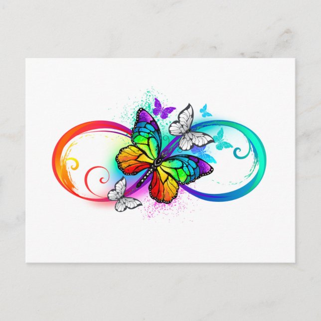 Bright infinity with rainbow butterfly announcement postcard (Front)