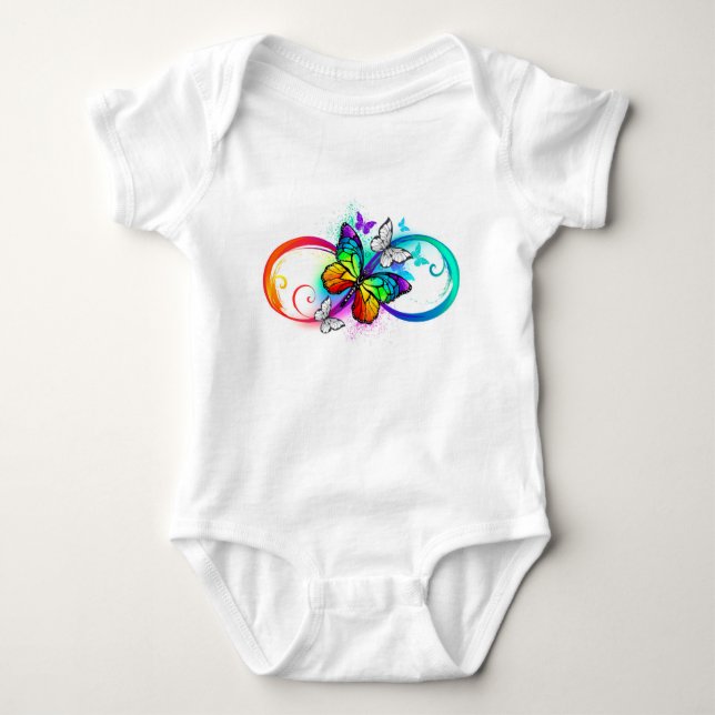 Bright infinity with rainbow butterfly baby bodysuit (Front)