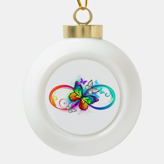 Bright infinity with rainbow butterfly ceramic ball christmas ornament (Front)