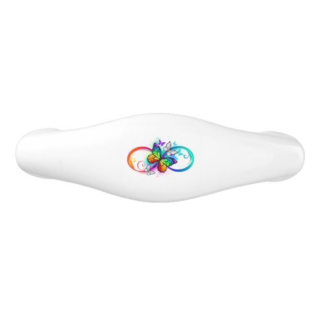 Bright infinity with rainbow butterfly ceramic drawer pull (Front)
