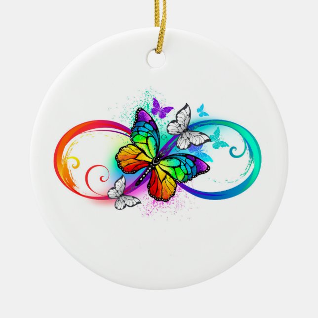 Bright infinity with rainbow butterfly ceramic ornament (Front)