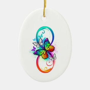 Bright infinity with rainbow butterfly ceramic ornament