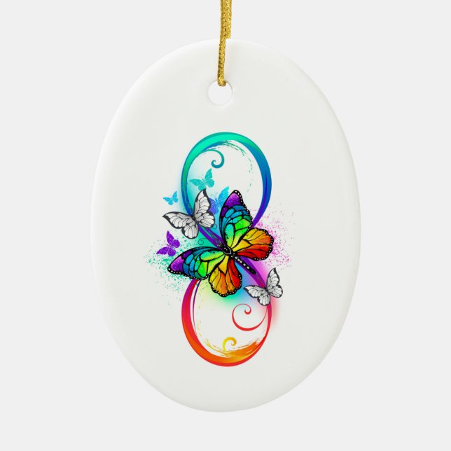 Bright infinity with rainbow butterfly ceramic ornament (Front)